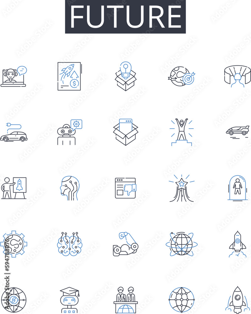Future line icons collection. Destiny, Tomorrow, Outlook, Prospects, Horizon, Time ahead, Eventuality vector and linear illustration. Hereafter,Prospective,Foresight outline signs set