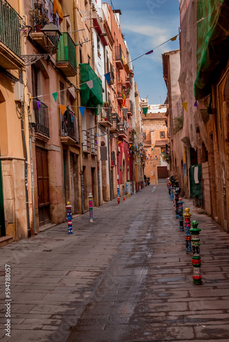 Narrow streets with shops and cafes old town Tarragona Costa Dorada Catalonia Spain © Golden Shark