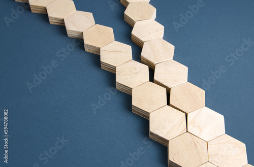 Convergence or divergence of chains. Abstract background. Concept of convergence and divergence. Differences or conflicts that need to be resolved. Converging towards a common goal.