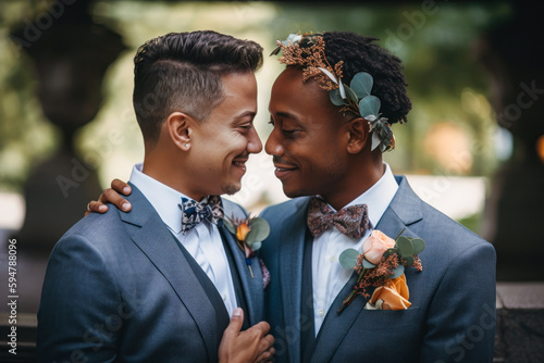 Gay couple wedding portrait. Generative AI