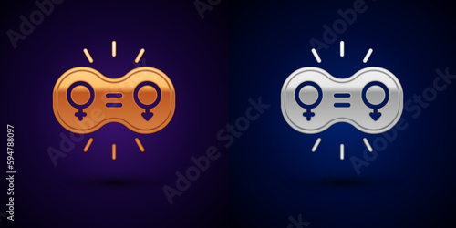 Gold and silver Gender equality icon isolated on black background. Equal pay and opportunity business concept. Vector