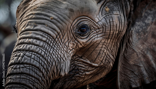 Forefront focus on elephant portrait, majestic and wrinkled generated by AI © Jeronimo Ramos