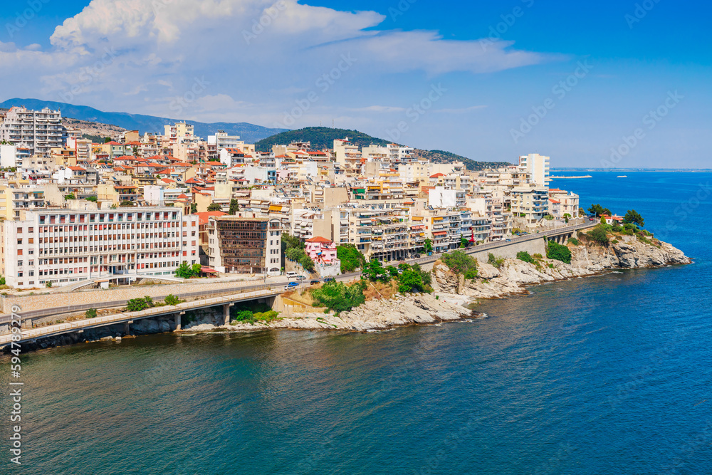 Landscape view of Kavala city, Macedonia, Greece, Europe in summer