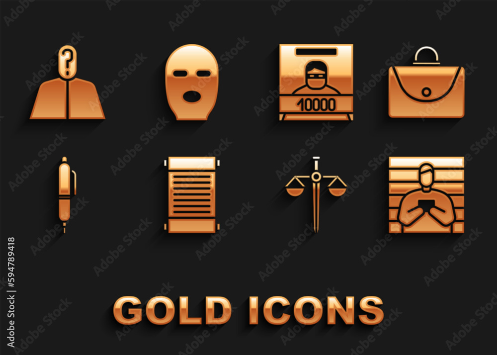 Set Decree, paper, parchment, scroll, Briefcase, Suspect criminal