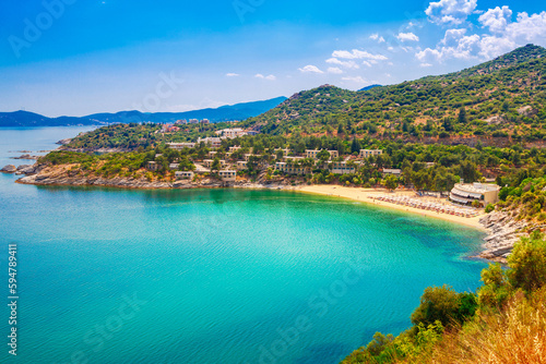 Fototapeta Naklejka Na Ścianę i Meble -  Tosca sand beach and blue water near Kavala, Macedonia, Greece, Europe