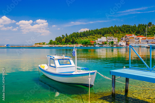 Sea, traditional Greek boat in Limenas, Thassos island, Greece, Europe