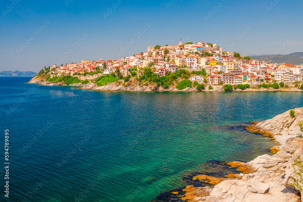 Landscape of old town and sea in Kavala, Macedonia, Greece, Europe