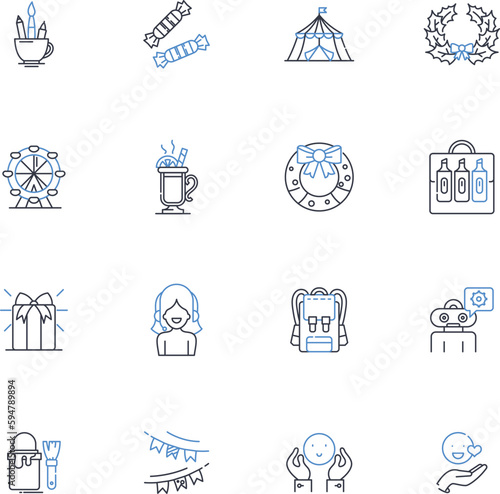 Concert line icons collection. Melody, Performance, Ensemble, Rhythm, Stage, Spectator, Sound vector and linear illustration. Musician,Amplifier,Harmony outline signs set