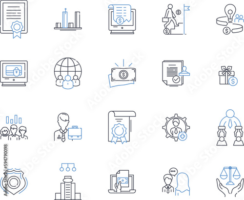 Securities industry line icons collection. Stocks, Bonds, Securities, Investments, Brokerage, Trading, Shares vector and linear illustration. Wall Street,Equities,Securities exchange outline signs set
