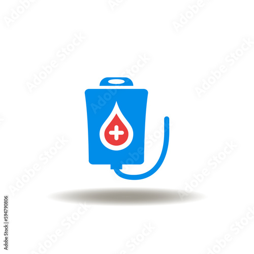 Vector illustration of blood bag. Icon of blood pack infuse, transfusion, donate. Symbol of blood donation. Sign of live giving.