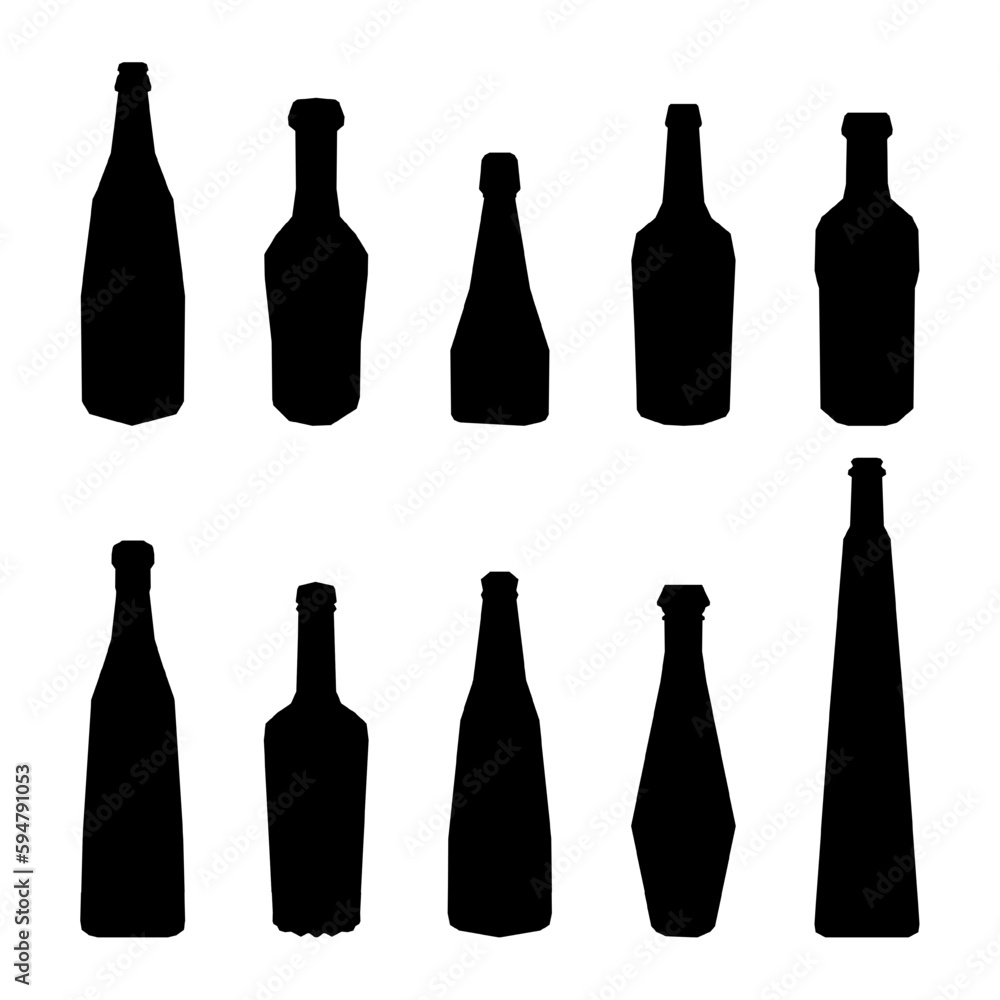 Shape of silhouette of bottle for alcohol, beer, kvass, waters. Outline of a container for storing liquid Shape of silhouette of bottle for alcohol, beer, kvass, waters. Outline of a container for storing liquid