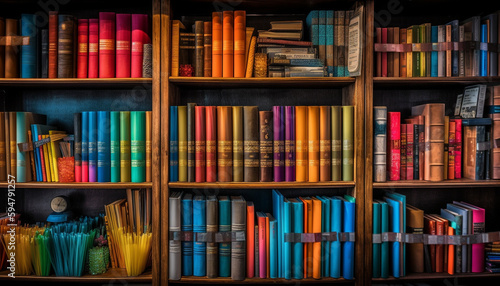 A large collection of books in an antique bookstore generated by AI