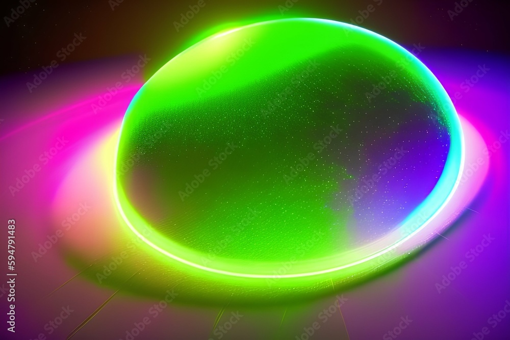 Neon 3D image of a large disco ball, with an led ring similar to a Saturn ring around it - generative ai Neon 3D image of a large disco ball, with an led ring similar to a Saturn ring around it - generative ai
