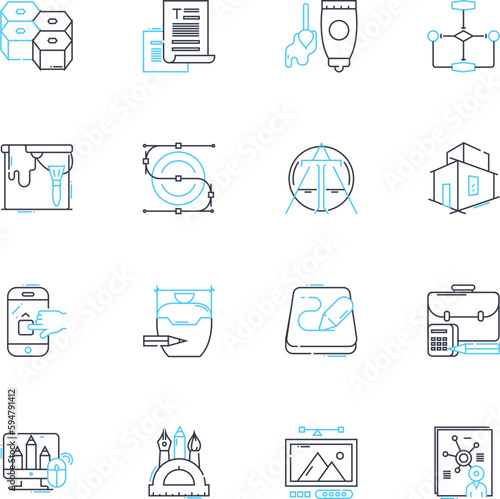 Marketing automation linear icons set. Efficiency, Personalization, Segmentation, Analytics, Implementation, Integration, Lead nurturing line vector and concept signs. Engagement,Conversion,Workflow