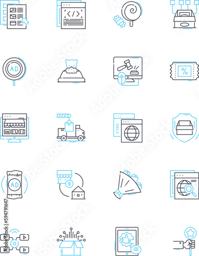 Marketplace square linear icons set. Bazaar, Discount, Vendors, Products, Deals, Souvenir, Shopping line vector and concept signs. Sales,Booths,Gifts outline illustrations
