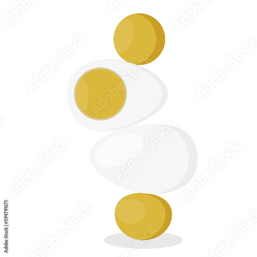 four boiled eggs with two yolks and whites, vector illustration