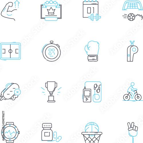 Athletics linear icons set. Sprinting, Running, Jumping, Hurdling, Pole vault, High jump, Long jump line vector and concept signs. Triple jump,Discus,Shot put outline illustrations