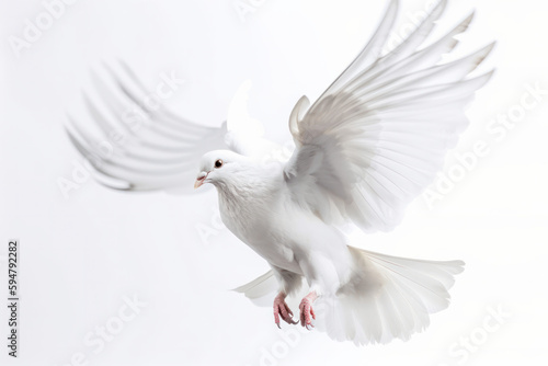 A majestic white bird soaring through the air with its wings spread wide, showcasing the beauty of wildlife in motion. AI Generative.