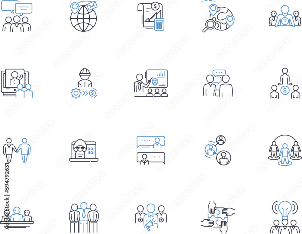 Profit-sharing agreement line icons collection. Collaboration, Bonus, Revenue, Equity, Compensation, Partnership, Payout vector and linear illustration. Return,Investment,Stake outline signs set