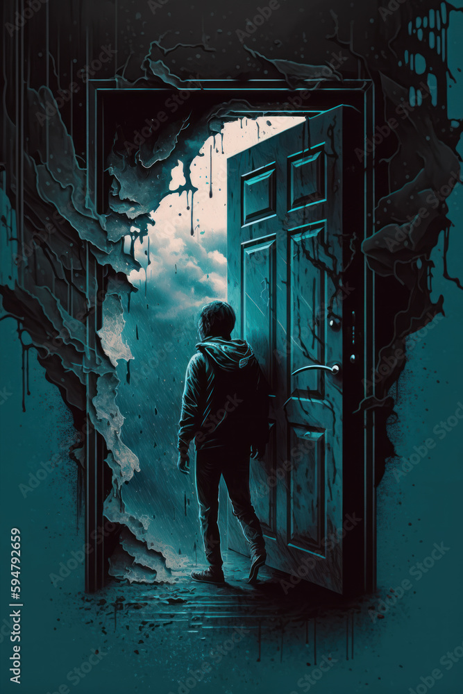 A person standing in a gloomy room with a light shining through a crack in the wall, symbolizing hope and a way out of depression amidst a bad mood. . Generative AI A person standing in a gloomy room with a light shining through a crack in the wall, symbolizing hope and a way out of depression amidst a bad mood. . Generative AI