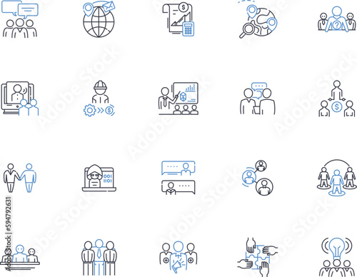 Profit-sharing agreement line icons collection. Collaboration, Bonus, Revenue, Equity, Compensation, Partnership, Payout vector and linear illustration. Return,Investment,Stake outline signs set