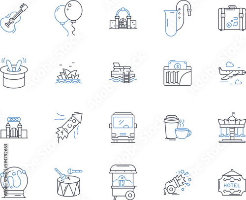 Roaming vagabonds line icons collection. Nomads, Explorers, Wandering, Free-spirited, Drifters, Transient, Adventurers vector and linear illustration. Travelers,Gypsies,Hobos outline signs set