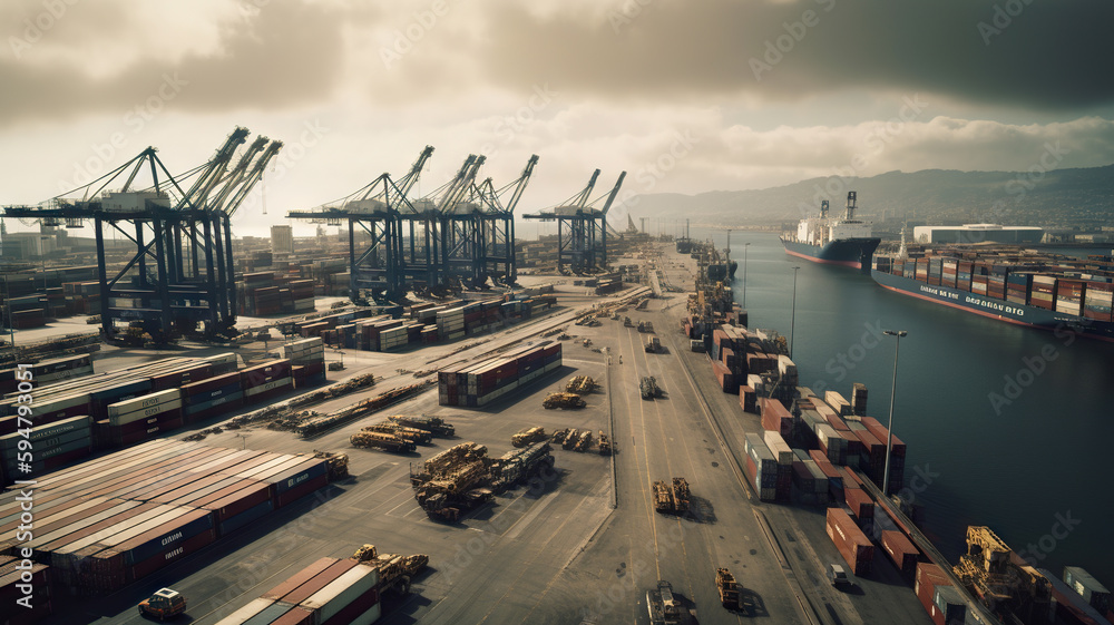 international trade and commerce - containers on seaport - Generative AI, AI generated