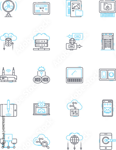 Digital footprint linear icons set. Traceability, Privacy, Reputation, Exposure, Auditability, Transparency, Monitoring line vector and concept signs. Visibility,Online,Credibility outline