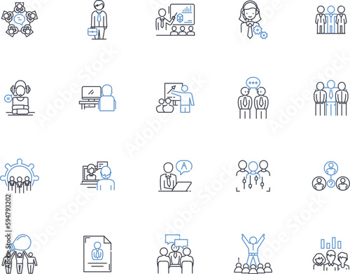 Administrative command line icons collection. Control, Authorize, Regulate, Manage, Direct, Govern, Coordinate vector and linear illustration. Monitor,Supervise,Organize outline signs set