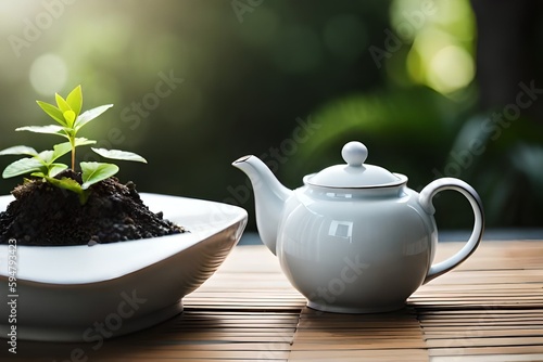 Asiatische Teekanne im Zen Garten