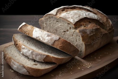 Sliced vegan bread, close up view. Generative AI.