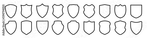 Black Shield frame set. Collection of shield signs vector template. Empty outline icons. Logo design set, flat style vector illustration