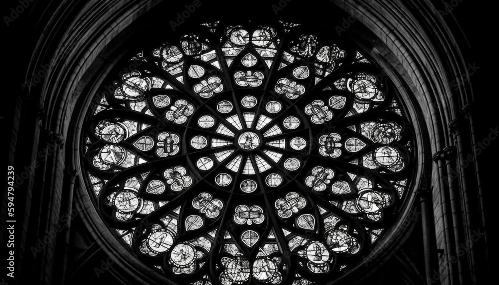 A Gothic cathedral adorned in stained glass generated by AI
