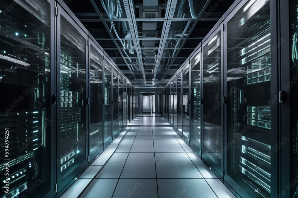 A server room with a large amount of servers in it.