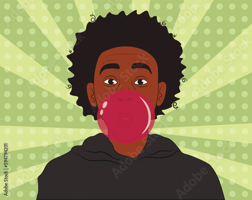 African-American man with chewing gum on green background