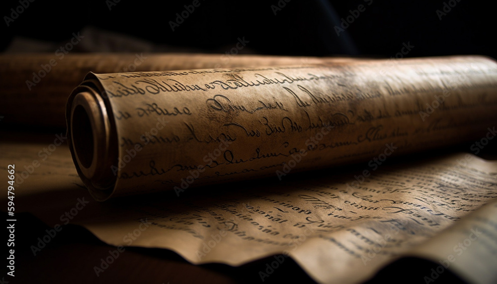 Old fashioned letter with ancient calligraphy on parchment generated by AI