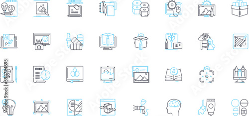 Creative agency linear icons set. Imagination, Innovation, Creativity, Design, Ideation, Inspiration, Artistry line vector and concept signs. Originality,Conceptualization,Brainstorming outline