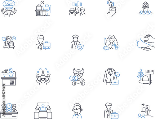 Business roles line icons collection. Managerial, Operational, Executive, Financial, Administrative, Sales, Marketing vector and linear illustration. Human resources,Procurement,Leadership outline