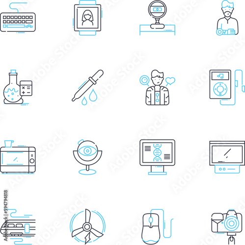 Synthetic biology linear icons set. Bioengineering, Genomics, Gene editing, Biotechnology, Microfluidics, Metabolism, Biosensors line vector and concept signs. Nanotechnology,Proteomics,Cloning