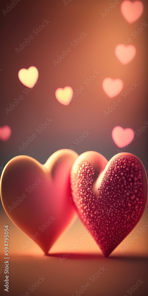 Two adorable hearts in light pink and dark pink hues, set against a beautiful bokeh background with soft and dreamy lights in the backdrop. . Generative AI Two adorable hearts in light pink and dark pink hues, set against a beautiful bokeh background with soft and dreamy lights in the backdrop. . Generative AI