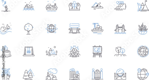 Country retreat line icons collection. Serenity, Nature, Relaxation, Tranquility, Getaway, Scenic, Retreat vector and linear illustration. Peaceful,Rustic,Idyllic outline signs set