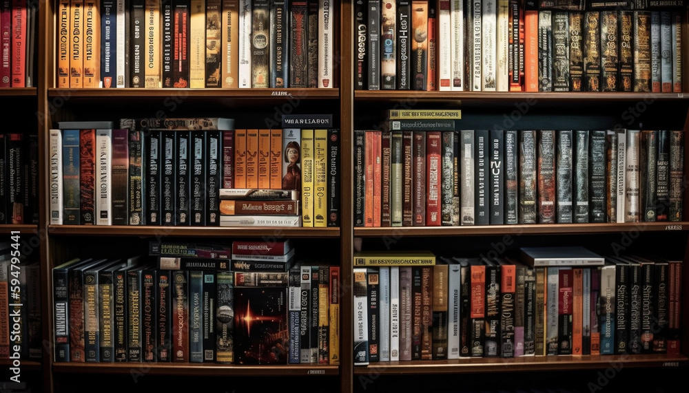 Large bookshelf collection in library offers wisdom generated by AI Large bookshelf collection in library offers wisdom generated by AI