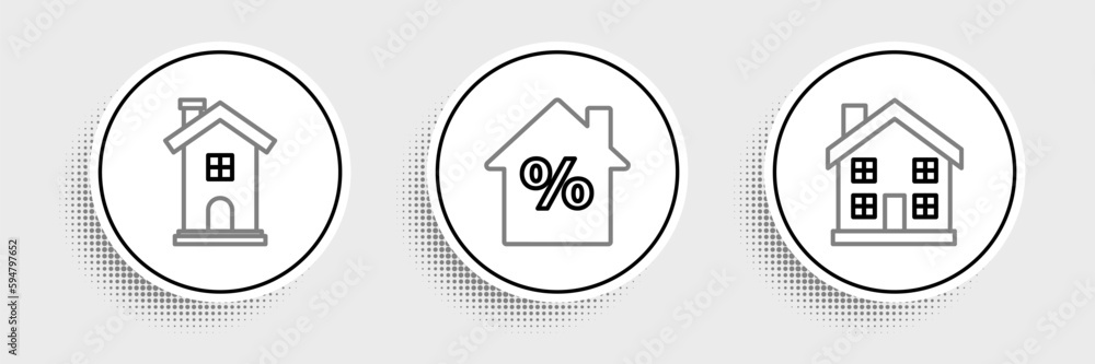 Set line Home symbol, and House with percant discount tag icon. Vector Set line Home symbol, and House with percant discount tag icon. Vector