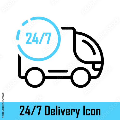 Delivery 24/7. Delivery every day. Fast delivery truck. Express contactless delivery. Shipping. Vector