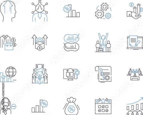 Pricing analysis line icons collection. Cost, Profitability, Revenue, Margins, Pricing strategy, Competition, Price elasticity vector and linear illustration. Market demand,Markup,Break-even outline