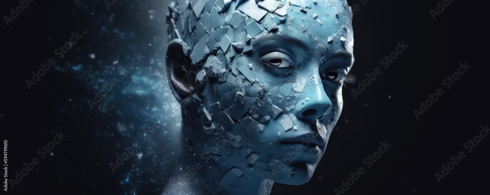 Humanoid robot face close-up ilustrationg artificial inteligence technology, generative ai illustration