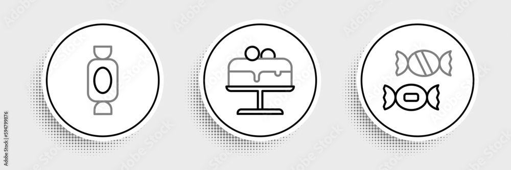 Set line Candy, and Cake on plate icon. Vector Set line Candy, and Cake on plate icon. Vector