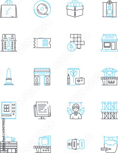 Blueprinting linear icons set. Planning, Design, Drafting, Engineering, Architecture, Sketching, Diagramming line vector and concept signs. Mapping,Construction,Project outline illustrations