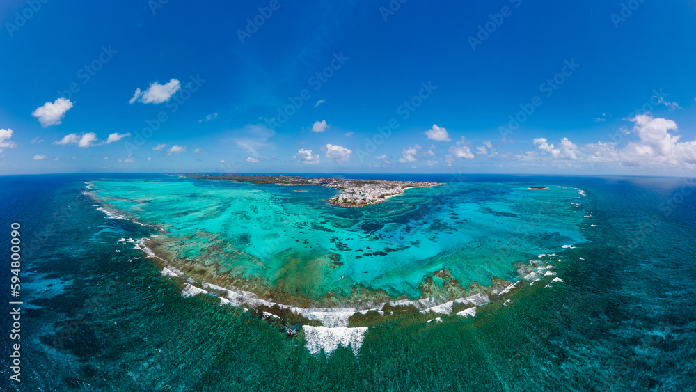 Fototapeta premium aerial panorama of San Andres islands, department of Colombia with blue sea and coral reef 