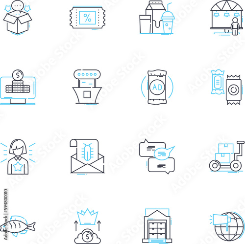 Market linear icons set. Demand, Supply, Competition, Pricing, Sales, Promotion, Advertising line vector and concept signs. Branding,Consumer,Trends outline illustrations